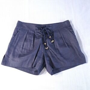 Diane Von Furstenberg Women's Shorts Blue Size 2 Linen Adjustable Waist Zip‎